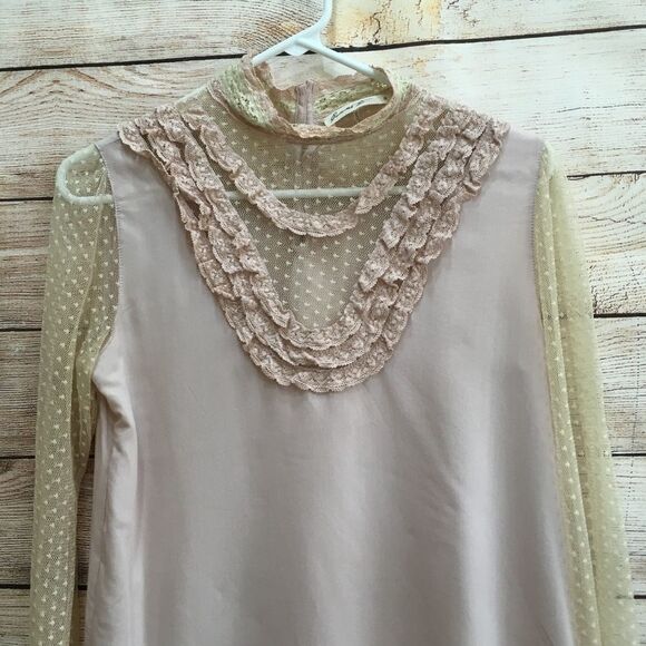 ANTHROPOLOGIE COMME TOI LACE TRIMMED TOP IN MAUVE‎ AND CREAM - Picture 2 of 8